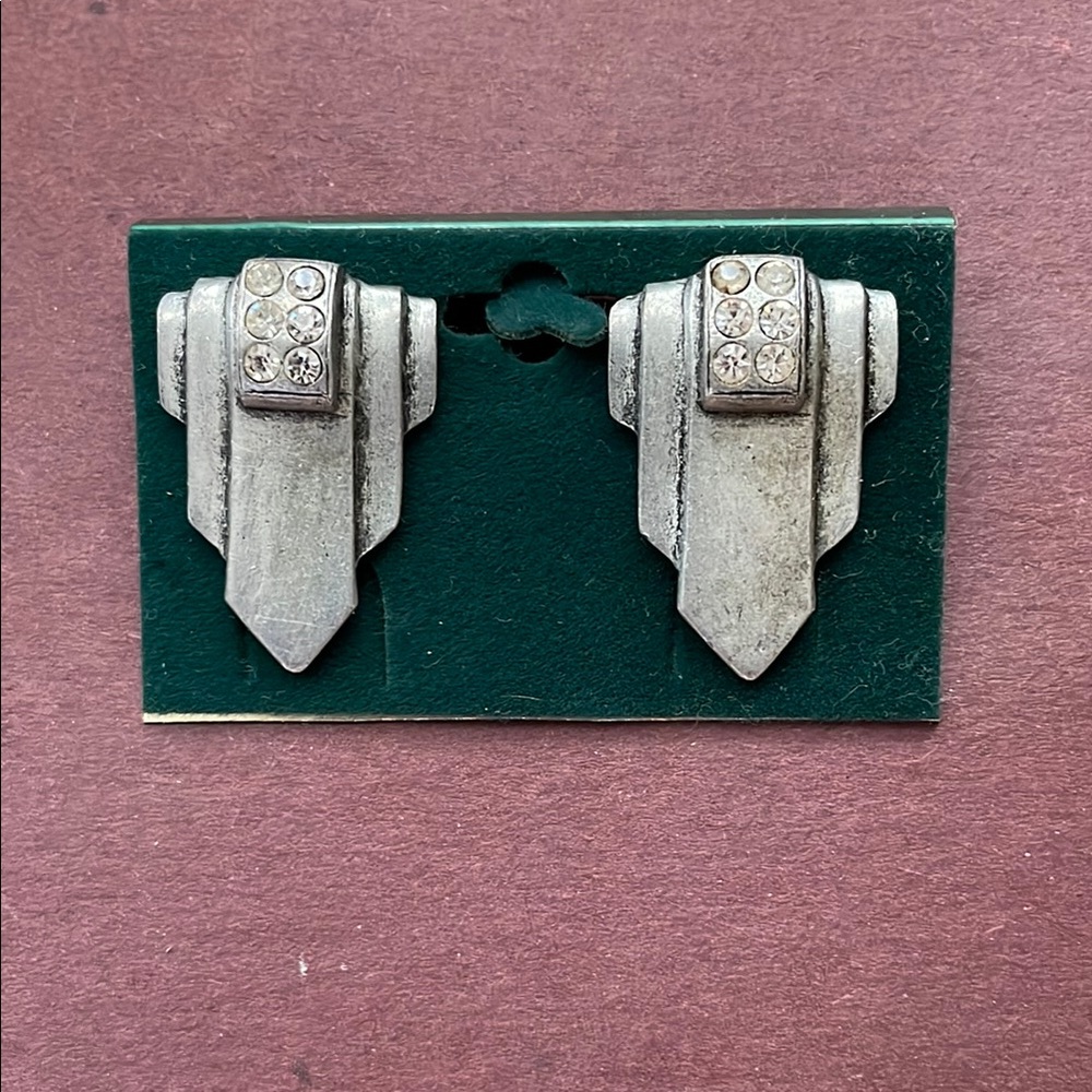 Vintage Art Deco Silver-tone Post Earrings